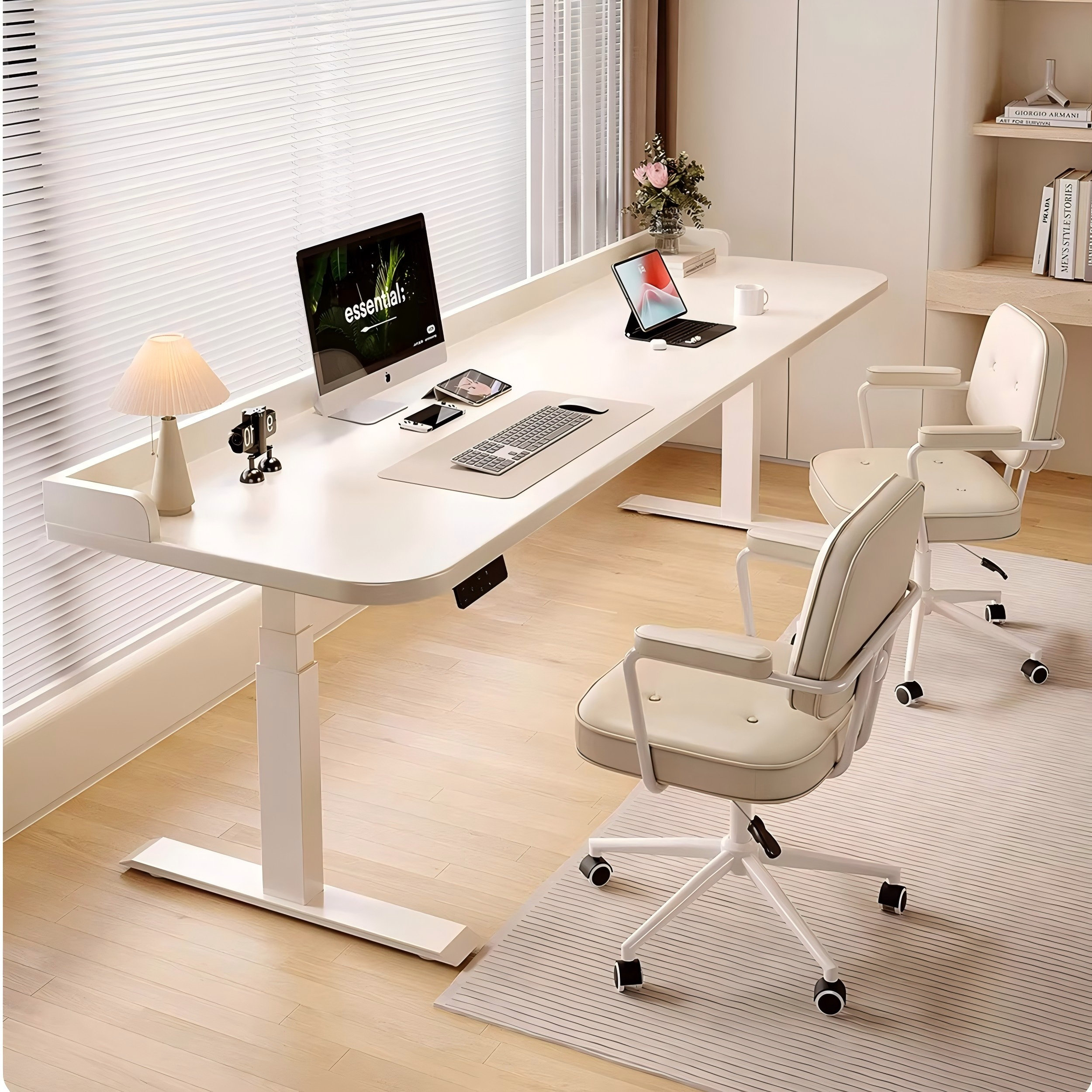 Orren Ellis 62.99" Cream White Modern Minimalist Electric Adjustable